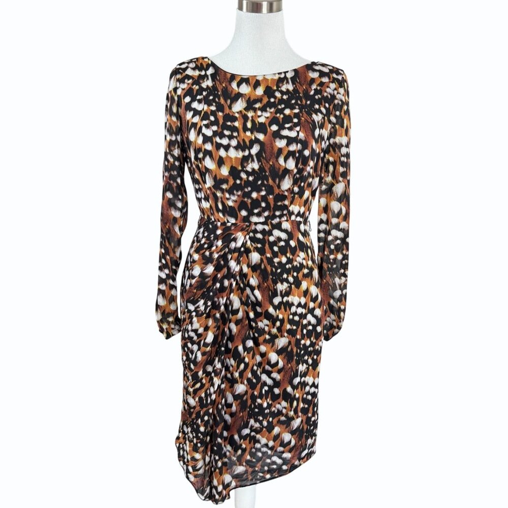 Whistles‎ Womens Silk Animal Print Dress Size 6 Ruched Draped Flowy Zipper